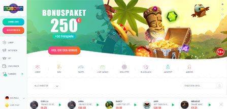 Spinia Casino Homepage