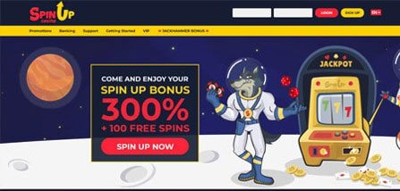 Spinup Casino Homepage