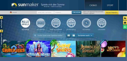 Sunmaker Casino Homepage