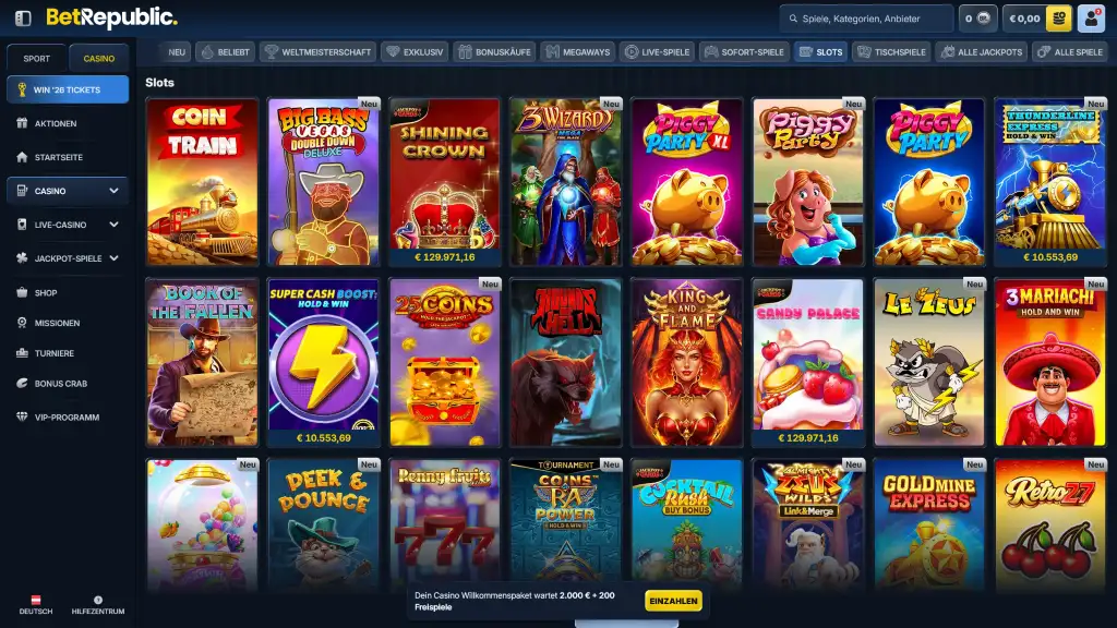 Spielautomaten im BetRepublic Casino