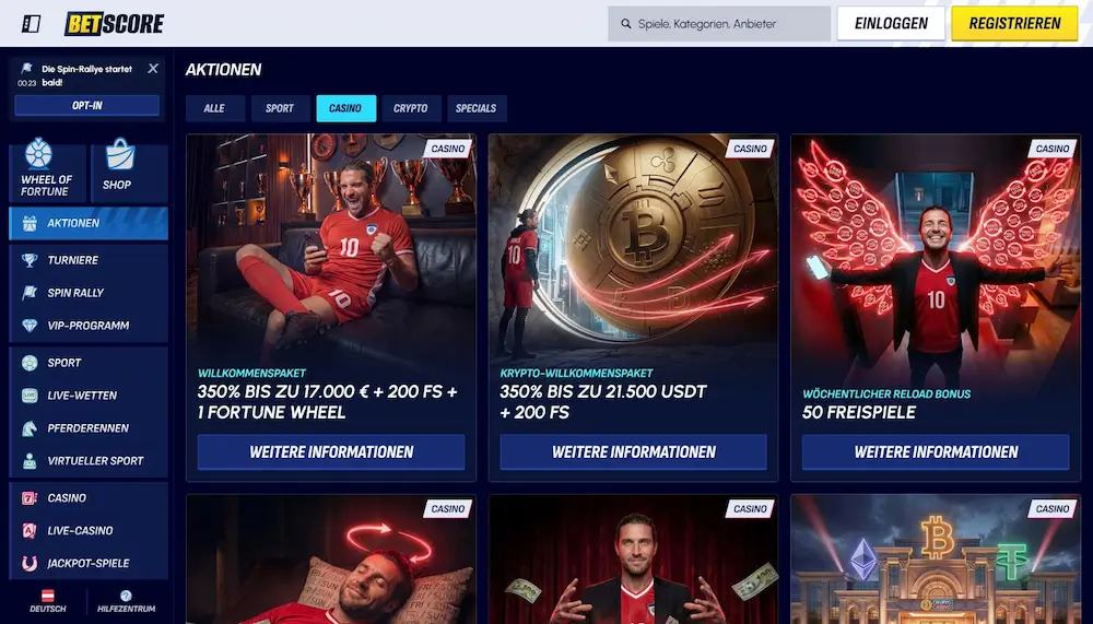 BetScore Casino Bonus: 17.000 € und Freispiele