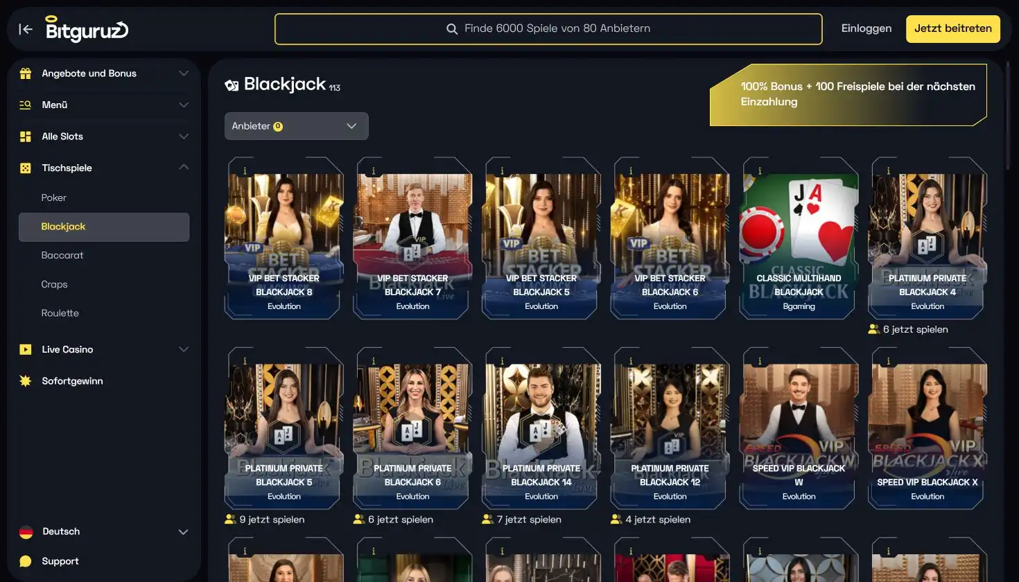 Blackjack im BitGuruz Casino