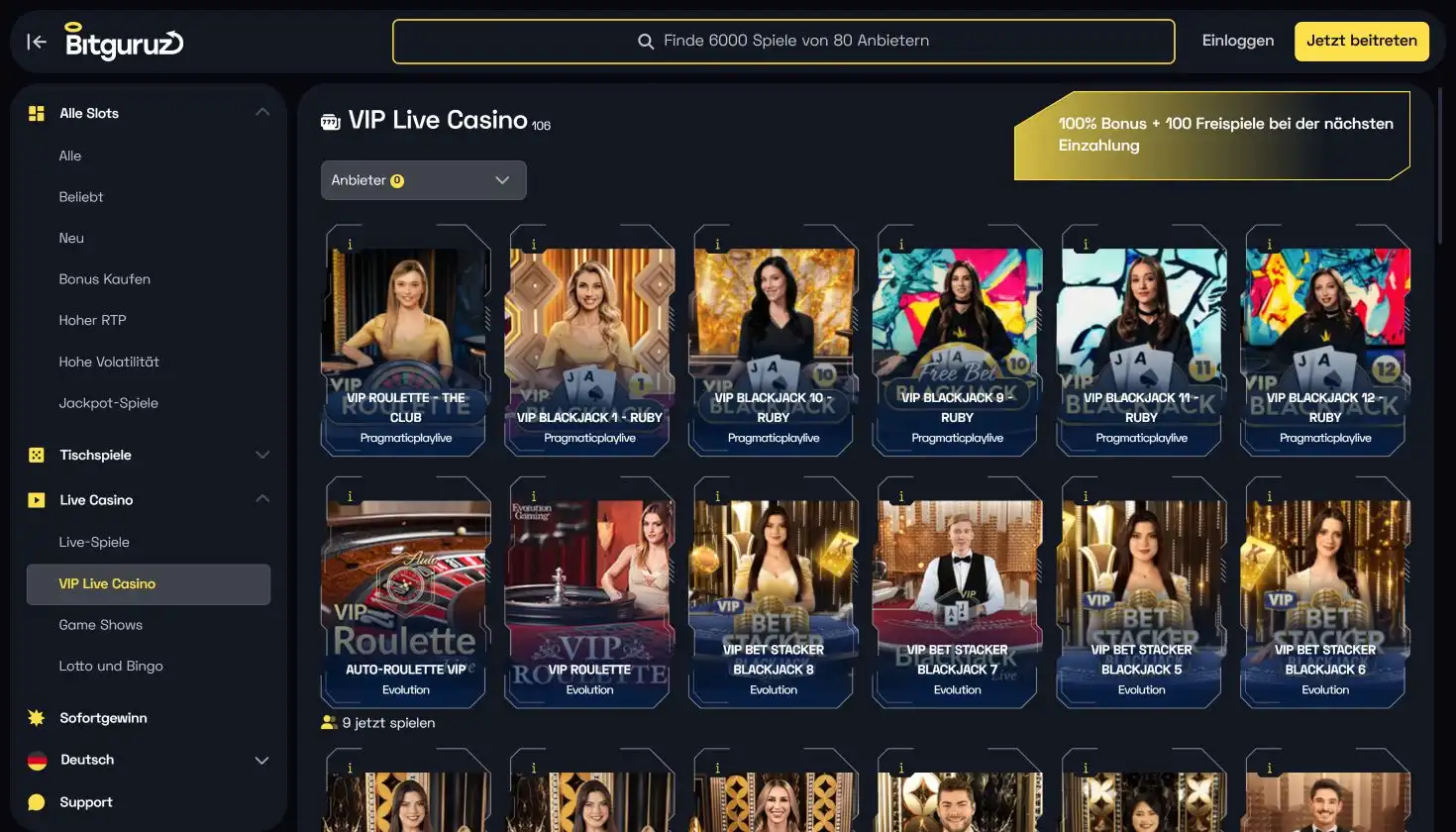 Live Casino im BitGuruz Casino
