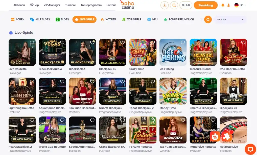 Das Live Casino im Boho Casino