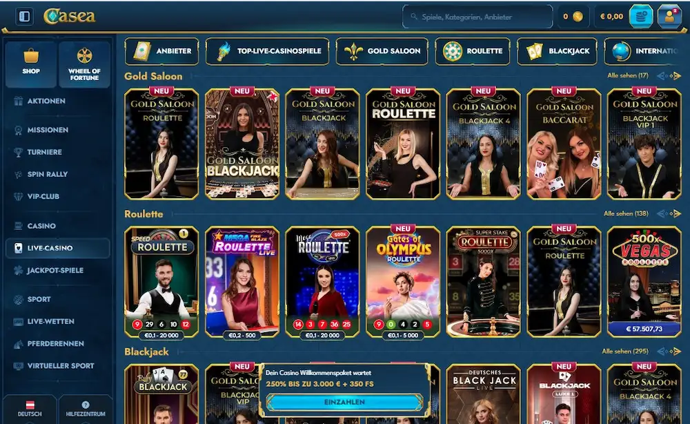 Das Live Casino im Casea Casino