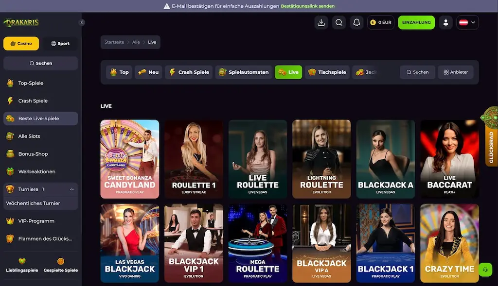 Das Live Casino im Drakaris Casino