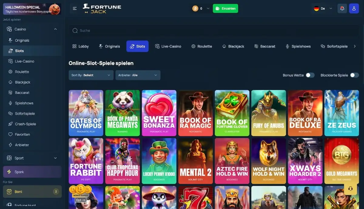 Spielautomaten im FortuneJack Casino