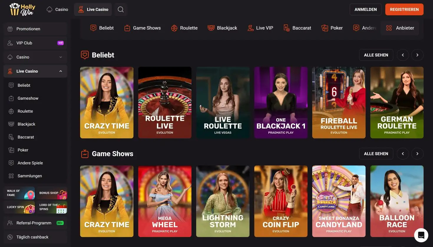 Das Live Casino im HollyWin Casino