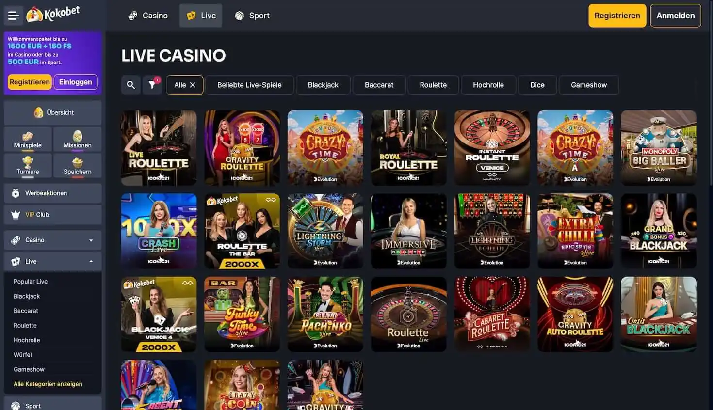 Das Live Casino im Kokobet Casino