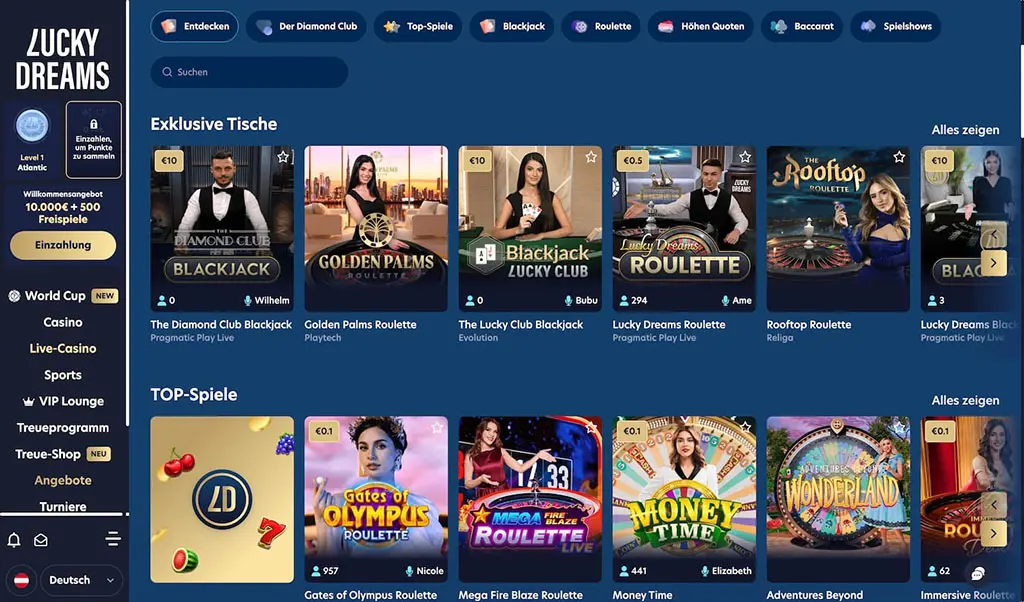 Das Live Casino im Lucky Dreams Casino
