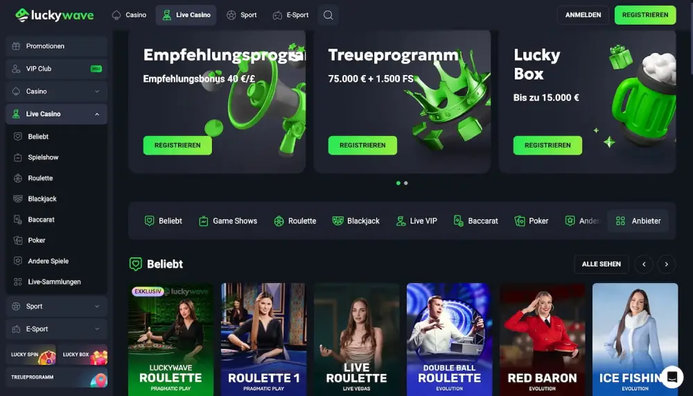 Das Live Casino im LuckyWave Casino