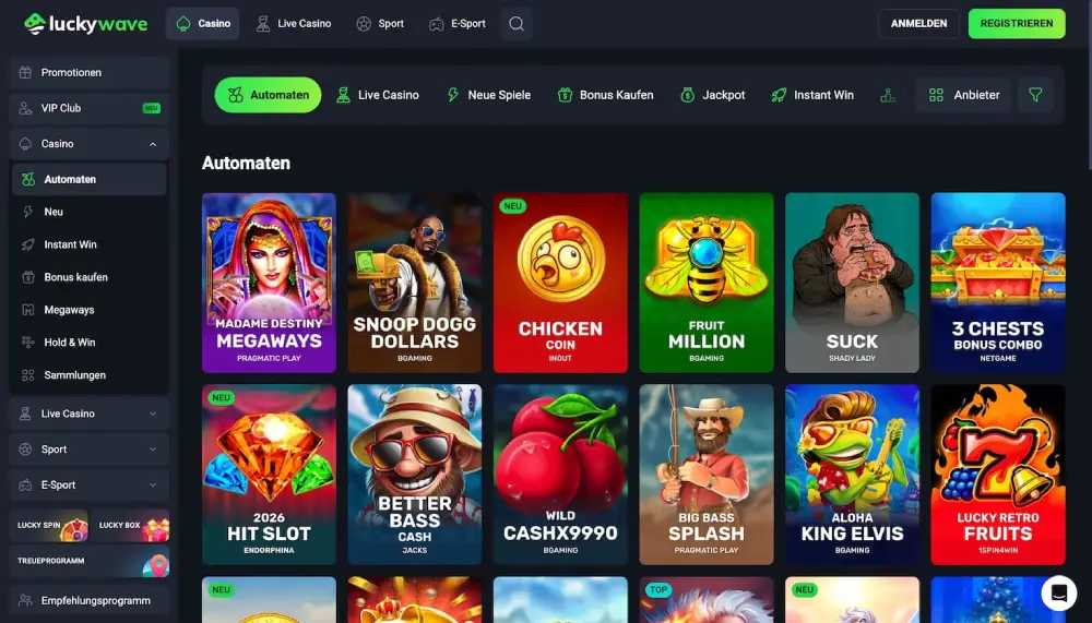 Spielautomaten im LuckyWave Casino