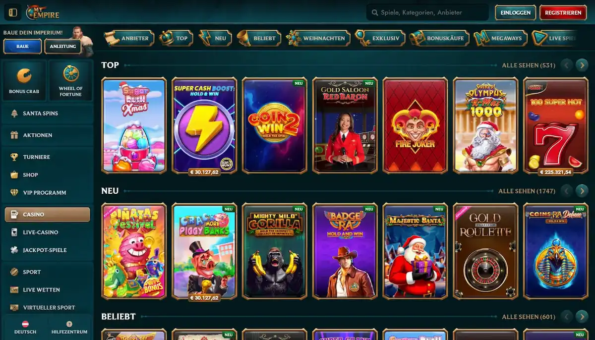 Das Spielangebot im MyEmpire Casino
