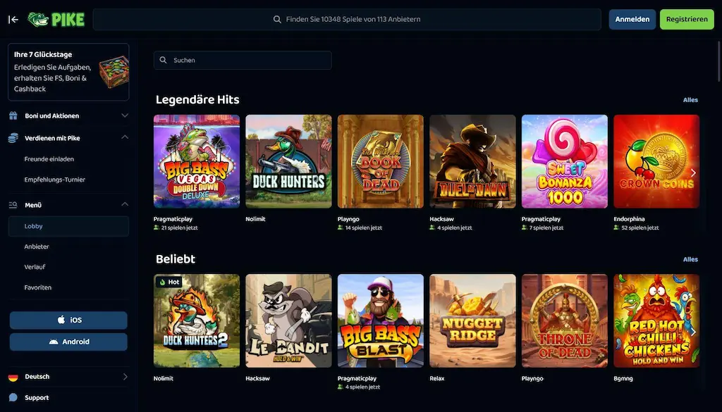 Pike Casino Spielangebot
