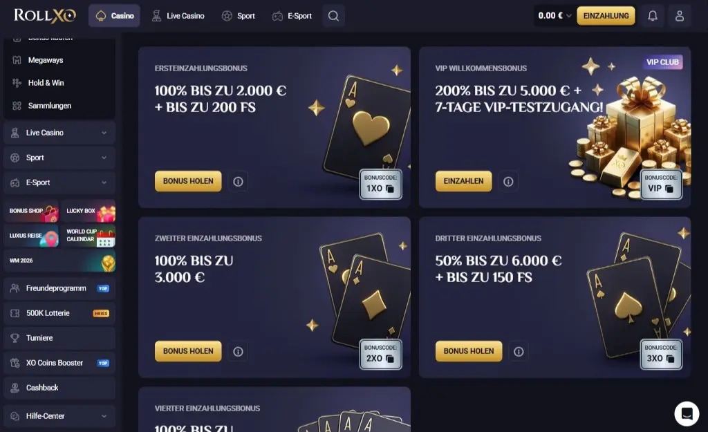 RollXO Casino Willkommensbonus