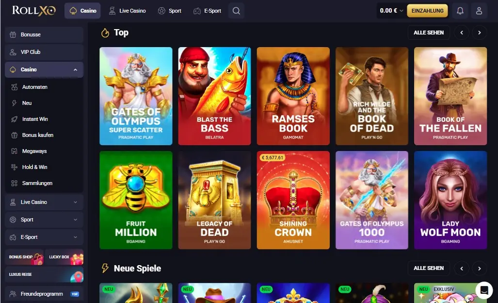 RollXO Casino Spielangebot