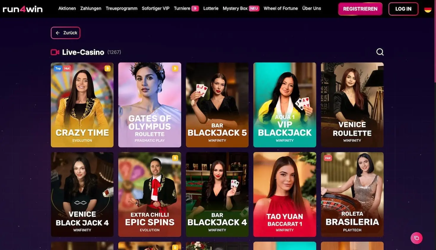 Das Live Casino im Run4Win Casino