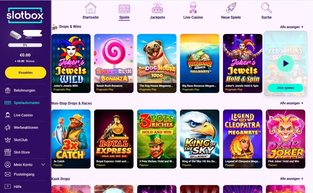 Die Slotbox Spielelobby im &Uuml;berblick