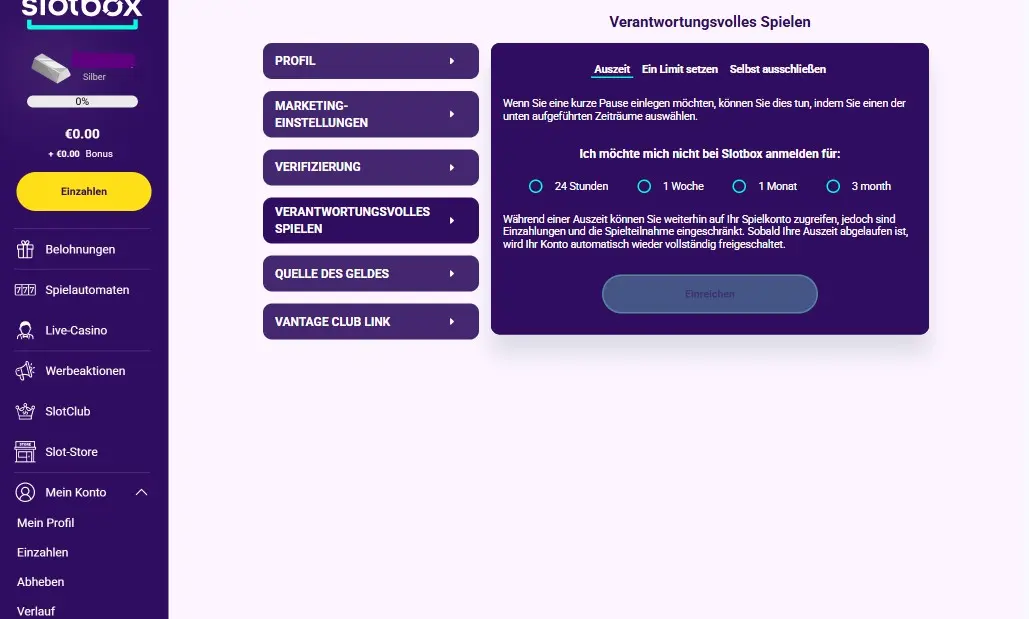 Spielerschutz Tools im Slotbox Spielerkonto