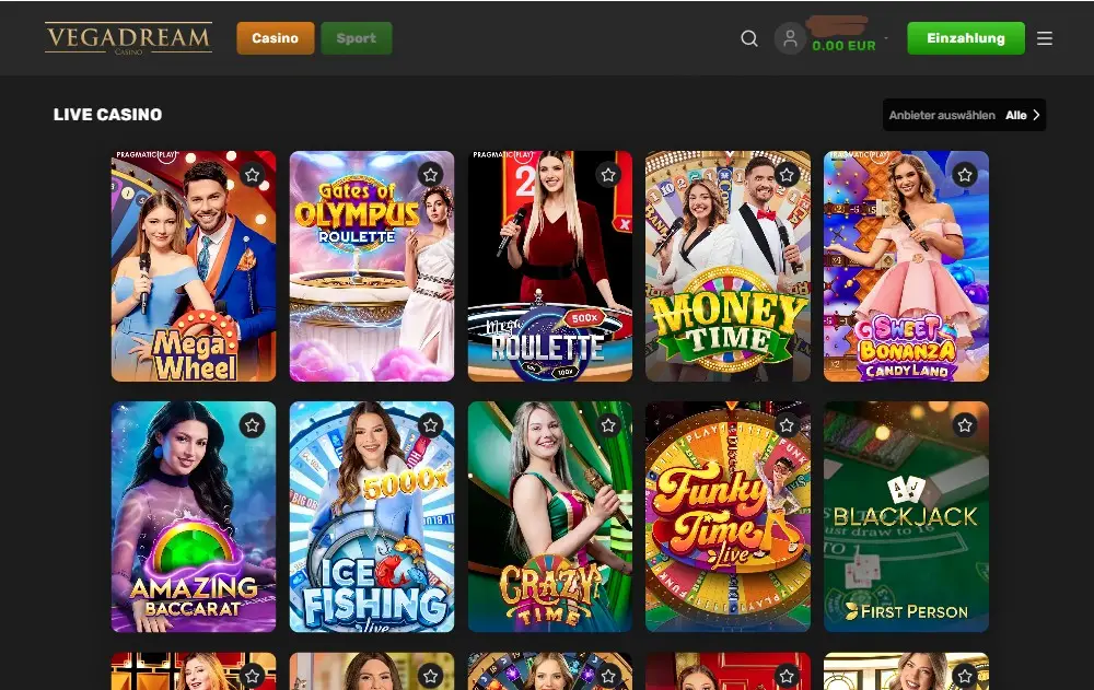 Umfangreiches VegaDream Live Casino mit bekannten Game Shows
