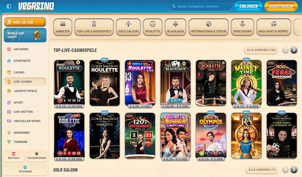 Das Live Casino bei Vegasino