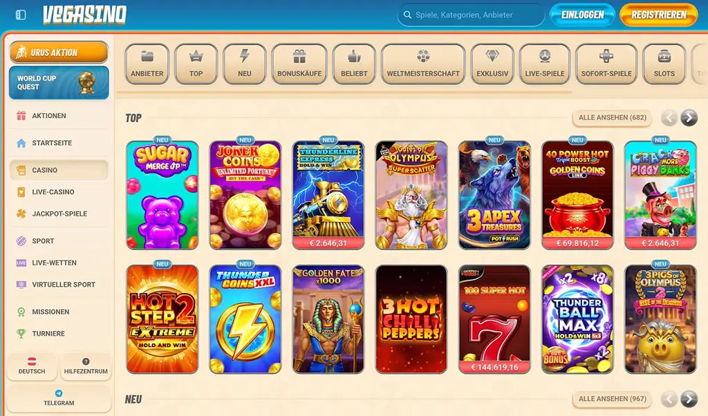 Spielautomaten im Vegasino Casino