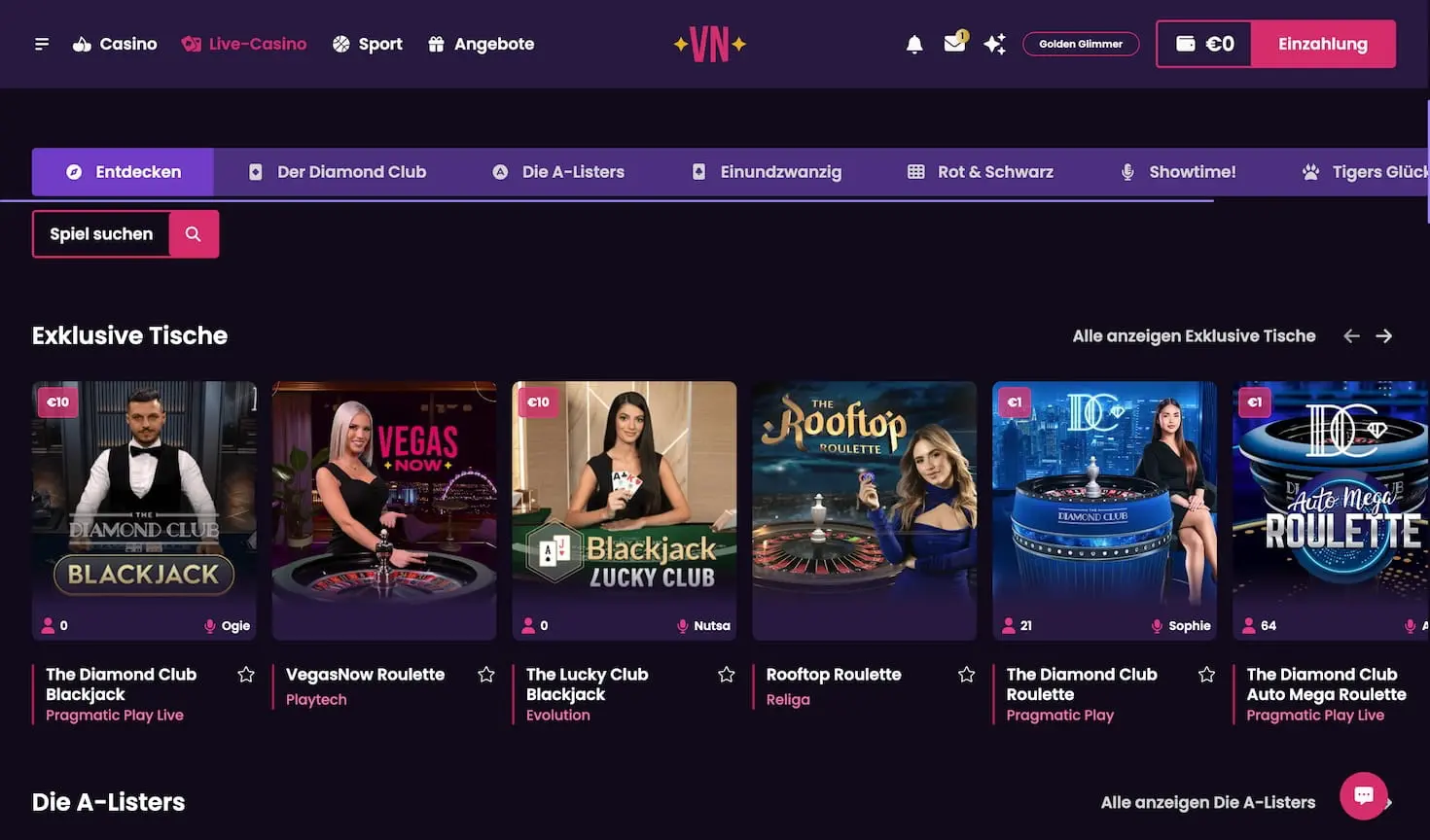 Das Live Casino im VegasNow Casino
