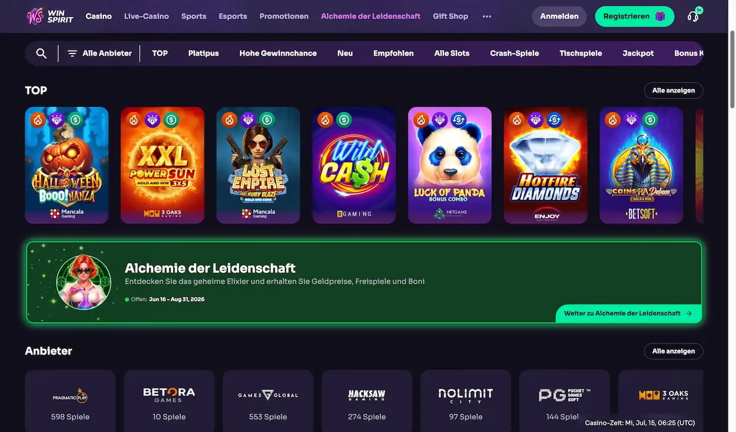 Spielautomaten im WinSpirit Casino