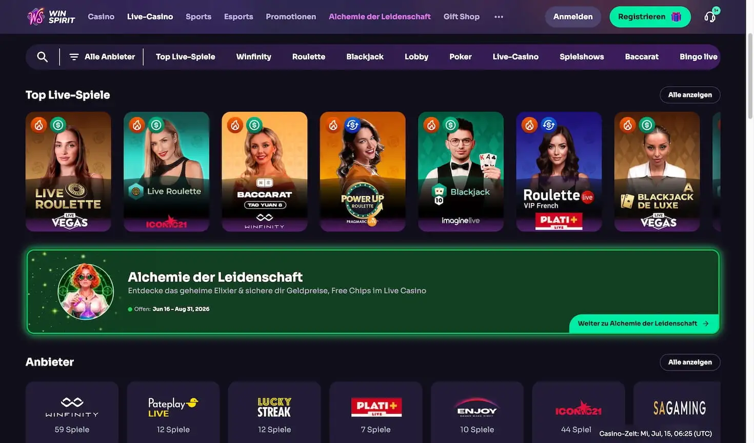 Das Live Casino im WinSpirit Casino
